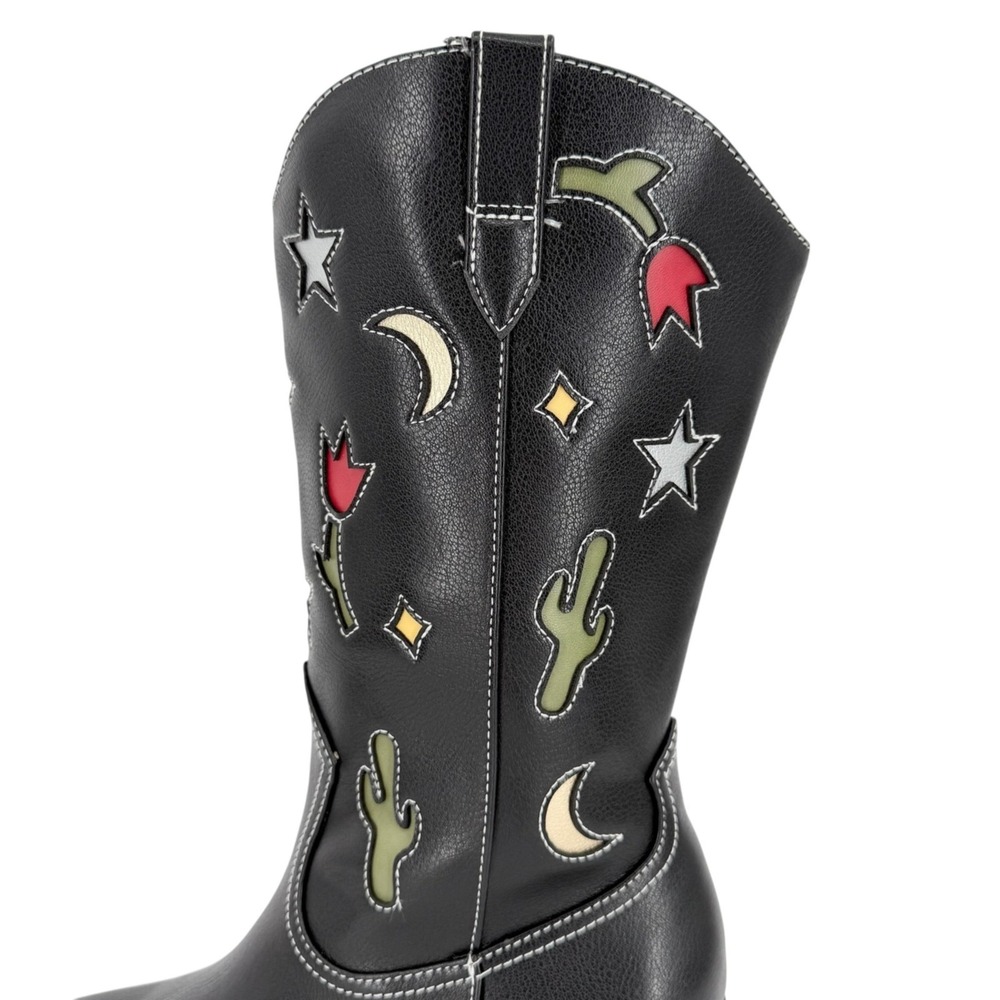 No Boundaries Women's Novelty Cowgirl Black Boots 9 Cactus Moon/Star Flower NWOT - Picture 5 of 13